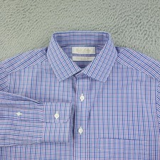 Roundtree Yorke Gold Label Dress Shirt Mens 14.5 Blue Check Slim Non Iron