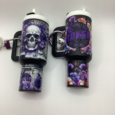 2 Mini "Stanley Style" Skull Tumbler Keychains Chapstick Holder Black 2