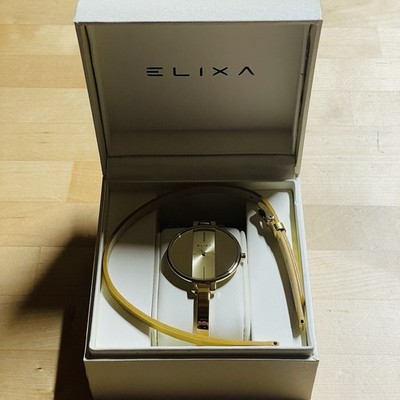 Elixa Women's Watch Modern Formal 38mm Gold Tone Bracelet w/ Extra Leather Band