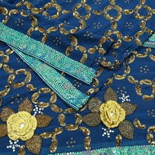 Indian Vintage Heavy Blue Dupatta Pure Georgette silk Stole Hand Embroidered