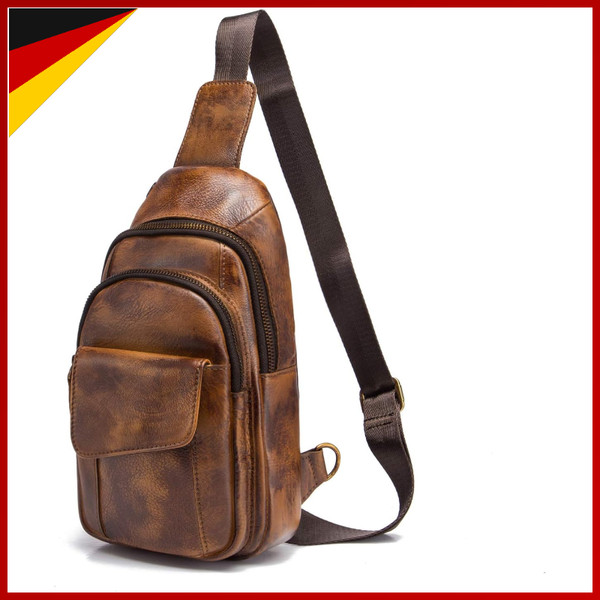 HüFttasche Herren Echtes Leder Crossbody Sling Bag Freizeit Reisen Outdoor 8013-image