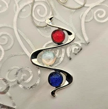 Handcrafted Fused Red, White, Blue, Silver Squiggly Dichroic Glass /Necklace