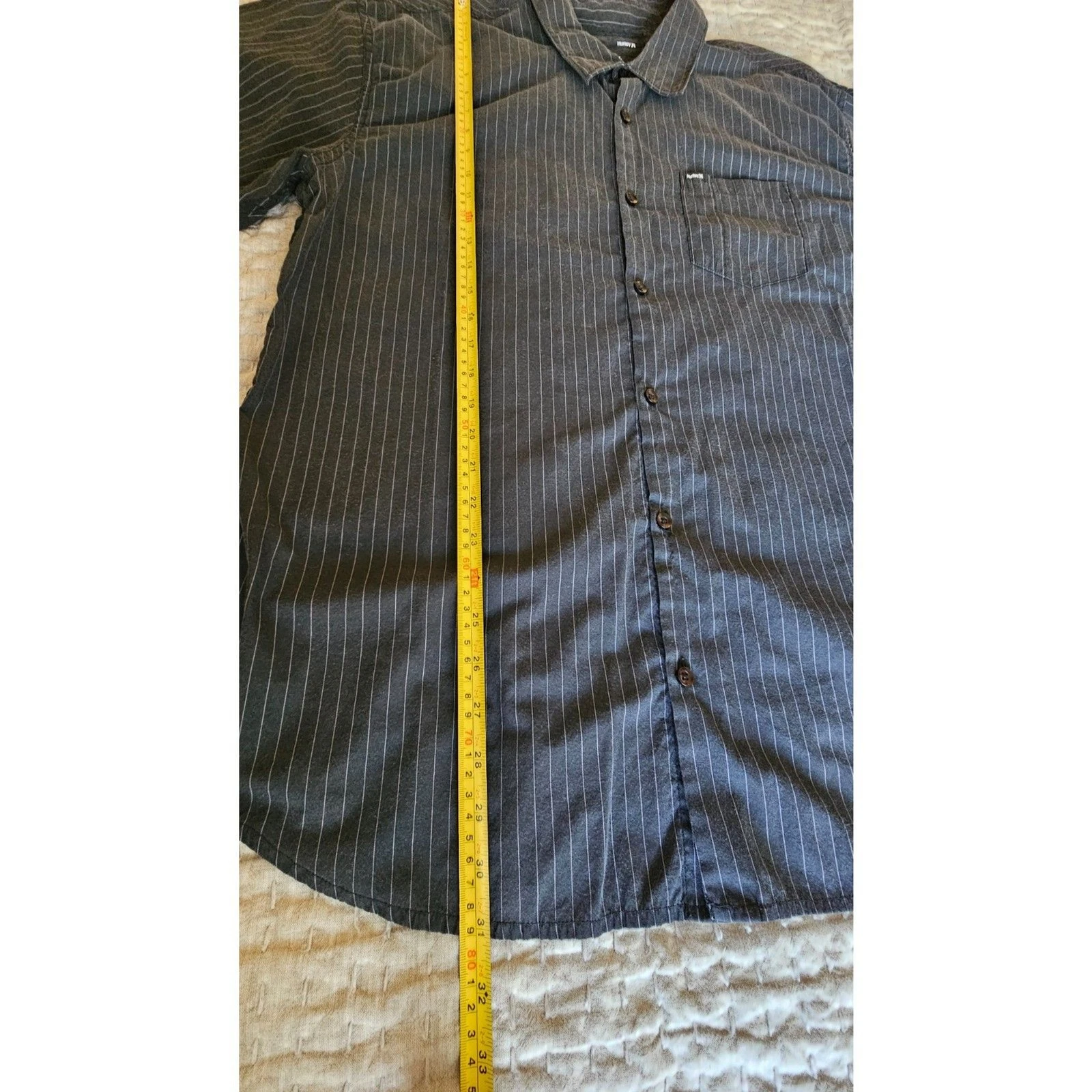 Men's Hurley Charcoal Gray Pinstripe Button Down Short Sleeve Shirt Size XL image 3