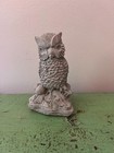 Vintage Concrete Owl Garden Statue. 5.5" tall. Handmade Unusual Garden Decor.
