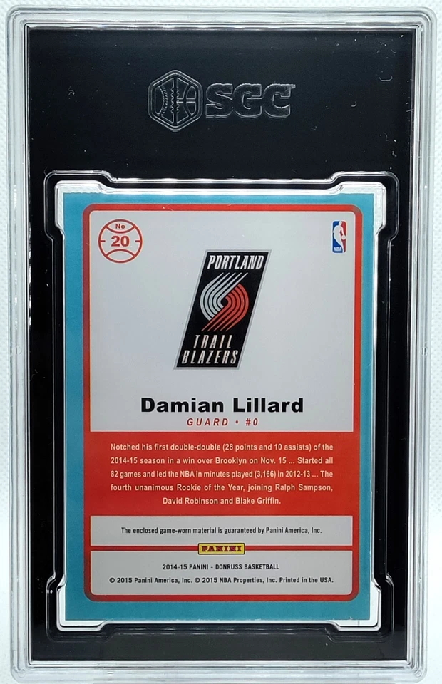 /20 Damian Lillard Patch Game Worn SGC 8 2014-15 Donruss Threads Prime #20 SP - Image 4 of 4