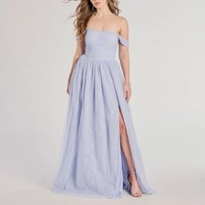 NWT Windsor Raelynn Off Shoulder Lace Ball Gown Dress Light Blue Maxi Small