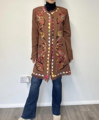 Indigo Moon Boho bestickte Jacke Mantel braun Festival Bohemian M UK 12-14