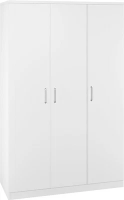 SECONIQUE Dakota White 3 Door Wardrobe Bedroom Storage Cupboard with Shelf Hanging Rail