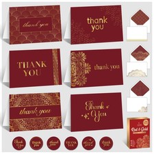 Decorably 24 Pack Gold Foil 6x4in Red Thank You Cards with Envelopes