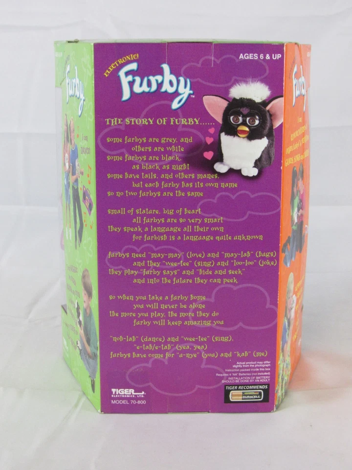 NOS Original 1998 Tiger 70-800 Furby Black White Gray Eyes MIB Sealed BA713 - Image 4 of 4