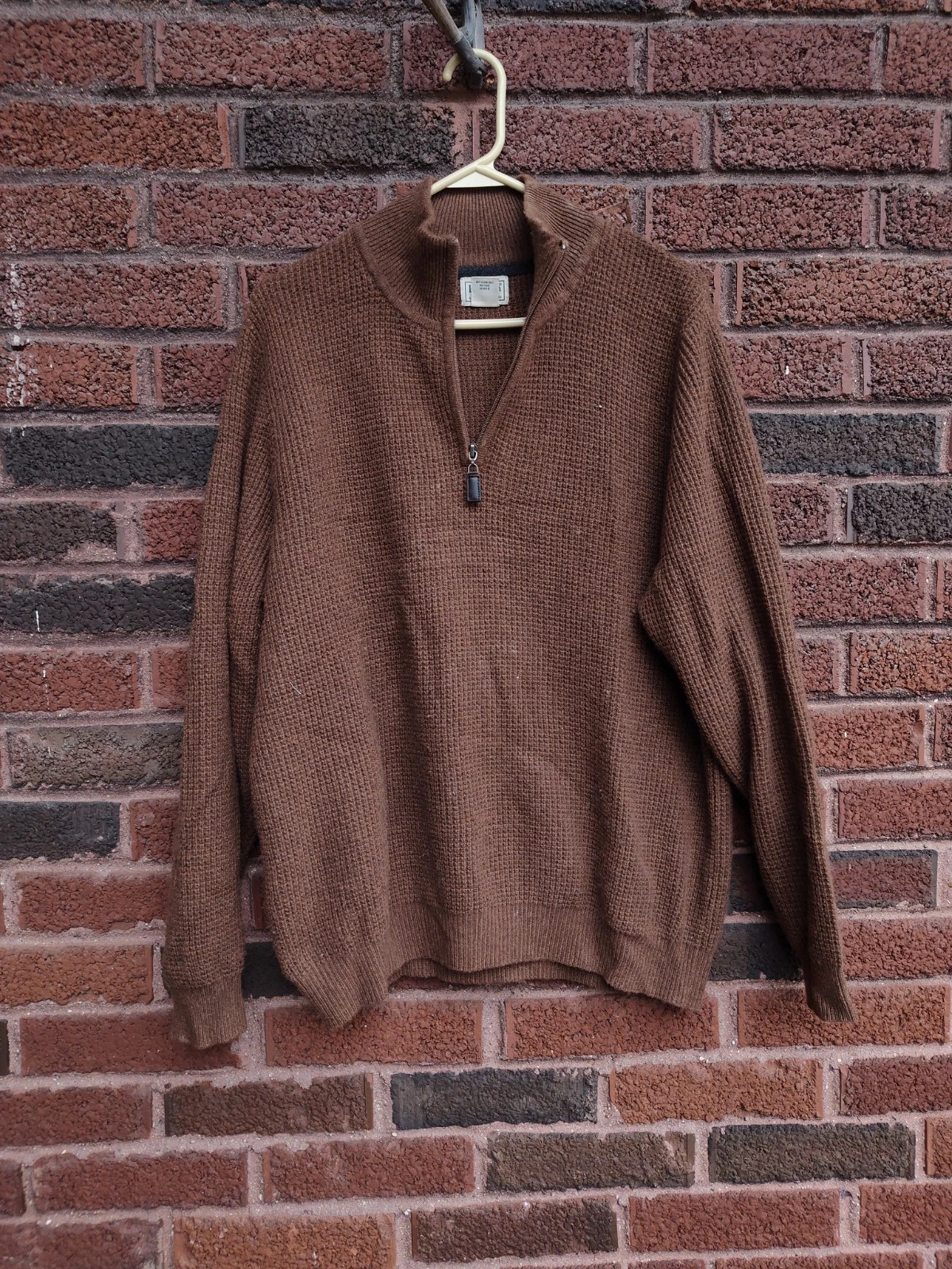 LL Bean Mens Cashmere Mock Neck Sweater Size Large Brown Fall Fisherman Style
