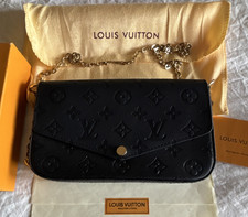 Louis Vuitton Black Shoulder Bag Monogram Embossed Chain Strap Box Dust Bag