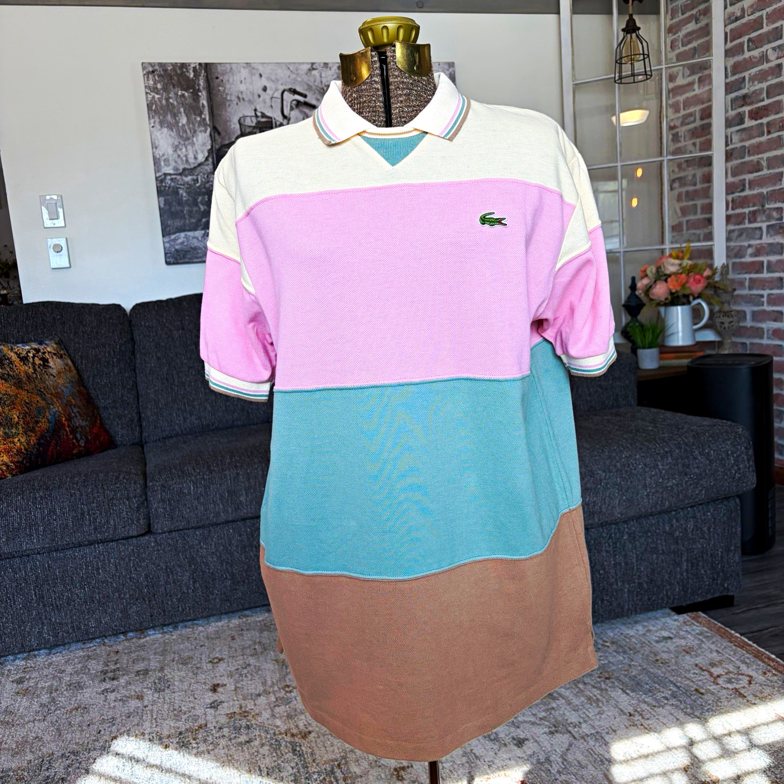 Lacoste Club Vintage Men’s L Colorblock Knit Polo Shirt Short Sleeve Cotton Golf
