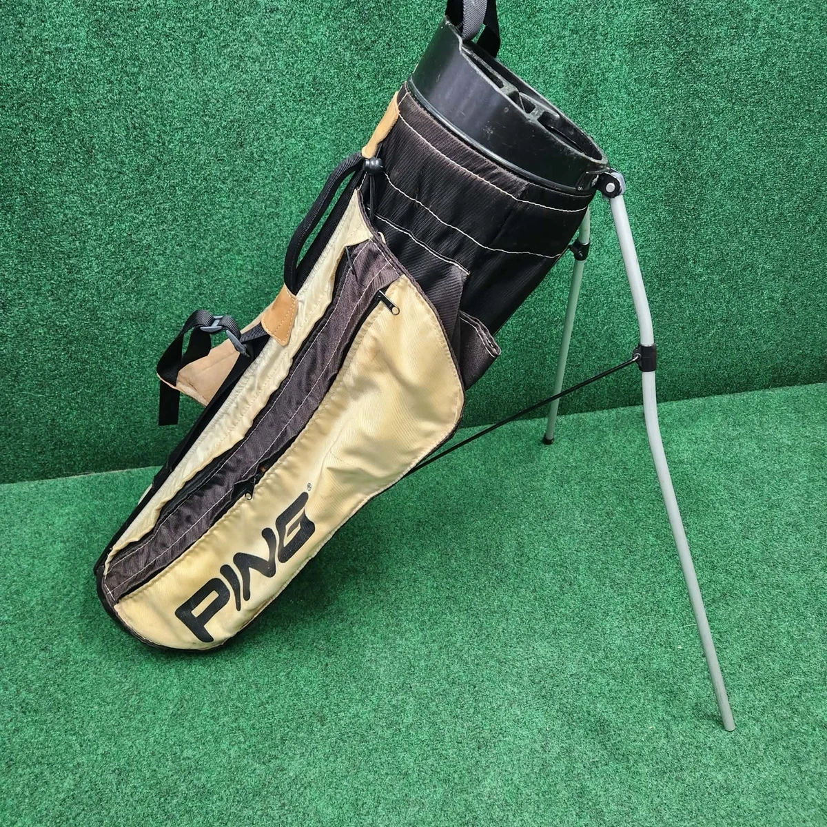 PING KARSTEN ゴルフバッグ ブラック/ホワイト Vintage Ping Karsten Golf Stand Bag 4-Way w/ Strap - Black & White