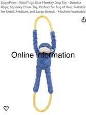 Zippypaws Rope Tugz ZP808 Blue Monkey Durable Dog Toy