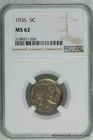 NCG MS62 1936 BUFFALO NICKEL 5c   (BC26)