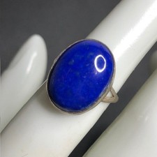 9212 VNTG Sterling Silver Lapis Lazuli Oval Cabochon Ring Size 5
