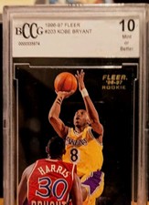 1996 Fleer Kobe Bryant Rookie Card #203 Graded Beckett BCCG 10 MNT LA Lakers RC. rookie card picture