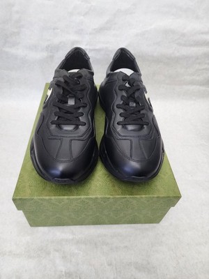 GUCCI rhyton レザースニーカー ブラック 9 Gucci Black Rhyton Leather Sneakers With Side Interlocking GG Logo