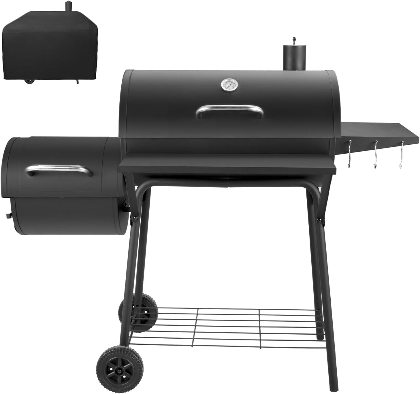 Offset Smoker Barrel Charcoal Grill 714 Sq In BBQ w/ Front &