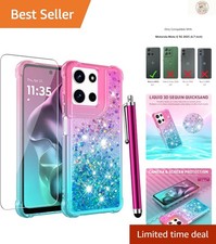 Chic Glitter Bling Case for Moto G 2025/2026 with Screen Protector - Pink Blue