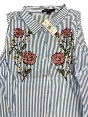New Look Embroidered Poplin Shirt Dress Size 3X Plus Floral f5 | eBay