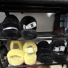 UGG Fluff Yeah Black Faux Fur Slide Slippers ...