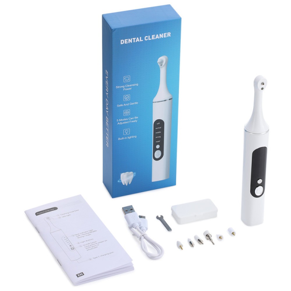 Electric Tooth Polisher Plaque Remover Teeth Whitening Kit with 6 Heads 5 Modes