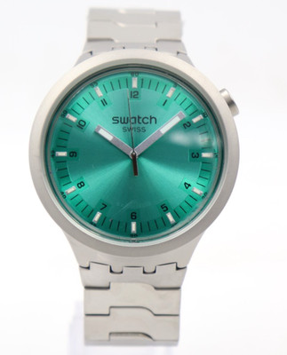 New Swatch Irony Big Bold AQUA SHIMMER Men Steel Watch 47mm SBO7S100G $230