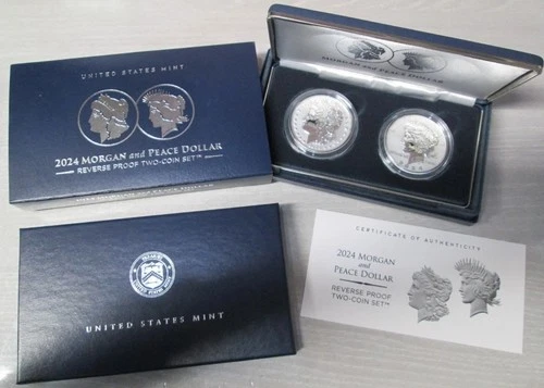 2024 US Mint Morgan & Peace SILVER Dollar Reverse Proof 2 Coin Set w COA Perfect