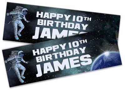 Personalised Astronaut Birthday Banners Custom Kids Party - Any Name Age 155
