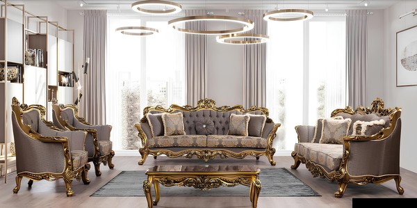 Sofagarnitur 3+1+1 Sitzer Luxus Garnitur Set Sofa Sofas Sessel Stoff Barock Grau-image