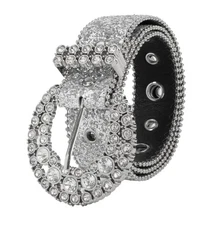 Mealah Womens Rhinestone Western-Belt Bling-Cowboy-Belt - Sparkly-Diamond Buc...
