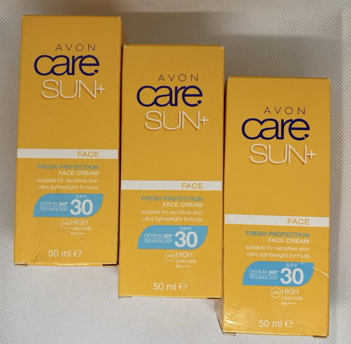 Avon Care Sun+ SPF 30 Fresh Protection Face Sun Cream 50ml x 3 UVA/UVB Sensitive