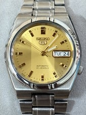 Seiko 5 Automatic 21 Jewels Men’s Watch Gold Dial Day Date Japan Made 7S26
