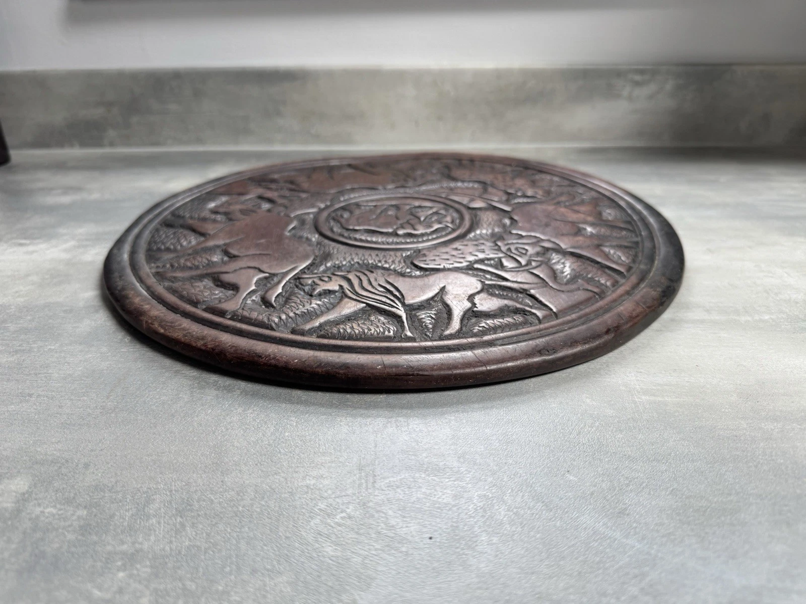 African Hand Carved Wooden Decorative Plate/Platter Double Sided Safari Animals 6