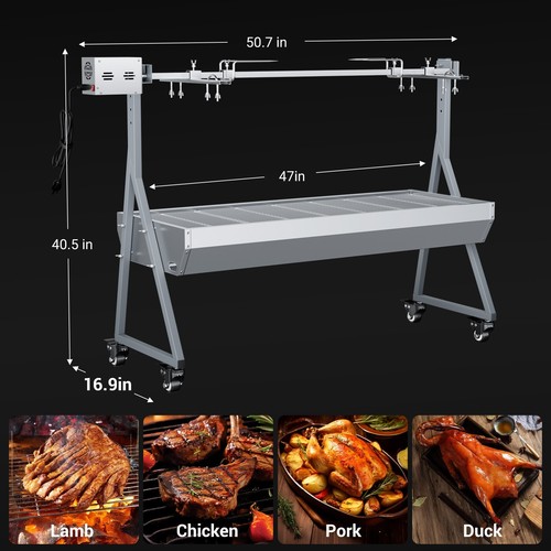 Kit Parrilla Asador 176 Lbs Capacidad, Parrilla Barbacoa Eléctrica Cerdo Cordero Escupitajo - Imagen 2 de 7