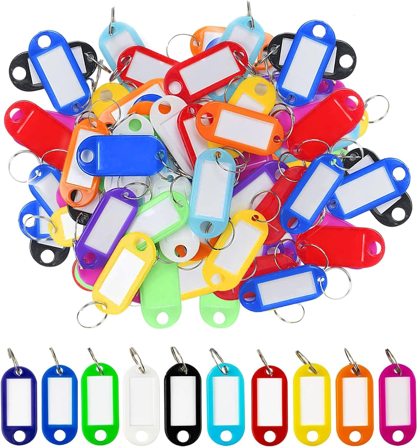 WSSROGY 100 Pcs Colorful Plastic Key Tags Labels with Ring for Keys Pets Bags Lu