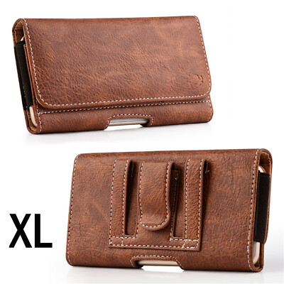 iPhone 14 Plus /14 Pro Max 6.7 Brown Glossy Leather Belt Clip Pouch Holster Case