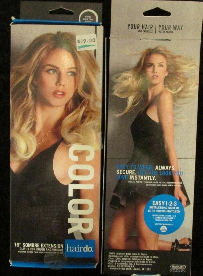 Nuevo: 2 extensiones de cabello Hairdo Ulta 16" clip "Black Cirlum Sombre" + cepillo extra Foto 4 de 4
