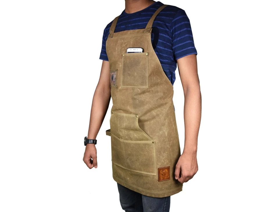 Canvas Apron Kitchen Cooking Restaurant Aprons Chef Pocket Bbq Waterproof Unisex - Image 2 of 4