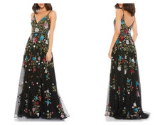 MAC DUGGAL 5400 FLORAL EMBELLISHED A-LINE BLACK/multi color GOWN DRESS sz 8