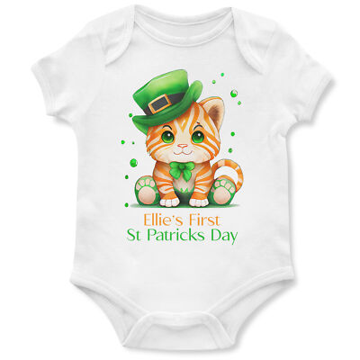 Personalisierter 1. St Patricks Day Strampler gestreift Katze erstes Baby Paddys irisch