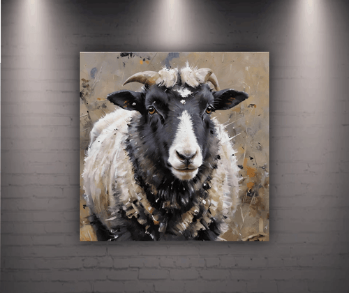Niedliche schwarze Gesichtsschafe moderne lebendige Leinwand Wandkunst gerahmt bereit zum Aufhängen - Bild 2 von 8