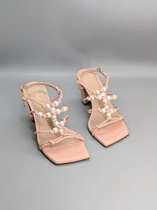 NIB Stuart Weitzman Women's Pearl Knot Block-Heel Sandals Size 6.5 B (MSRP $495) - Image 2 of 4