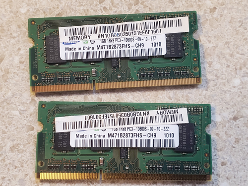 2GB (2x1GB) Samsung DDR3 1333MHz SO-DIMM Laptop RAM PC3-10600S M471B2873FHS-CH9