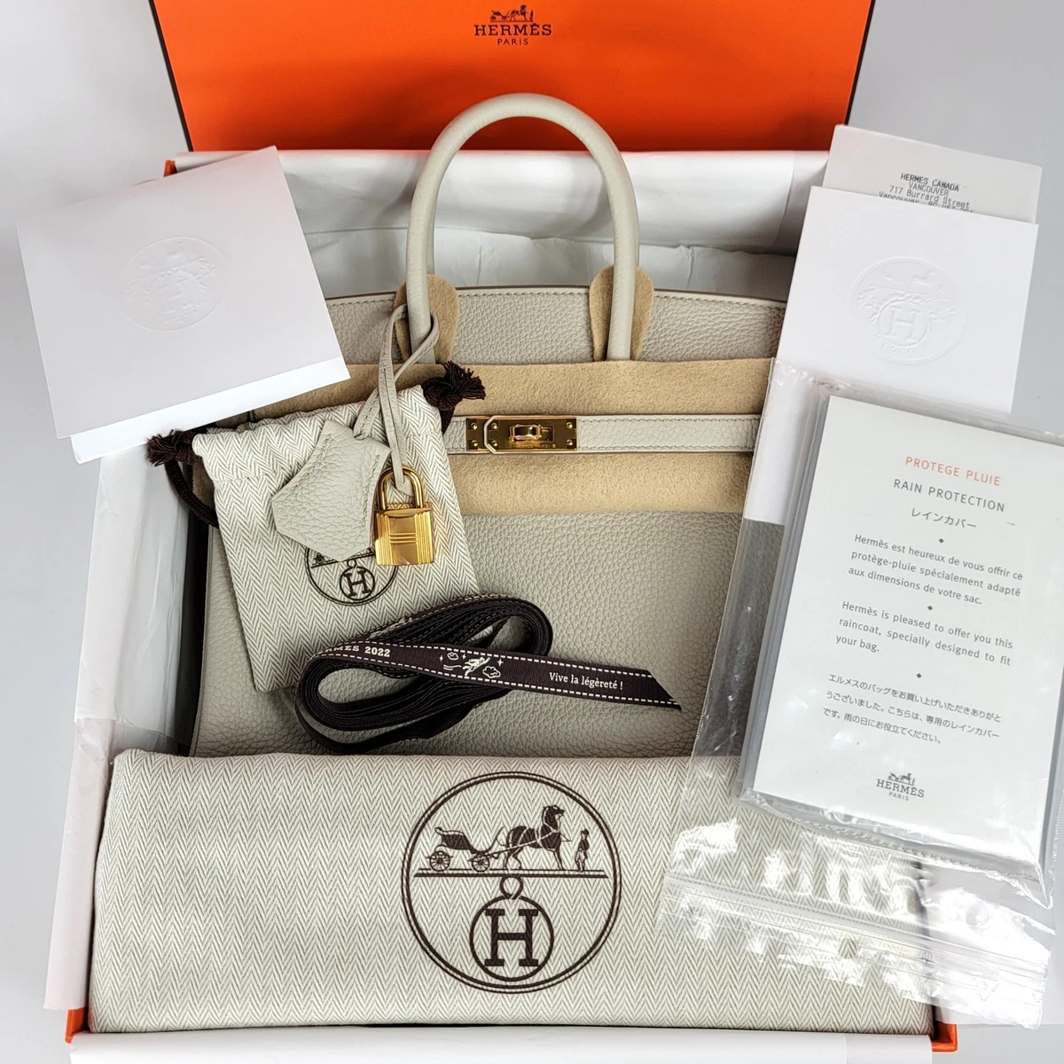 Hermes Beton Birkin 25 Off White Togo Gold Hardware U Stamp, 2022