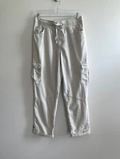 Rewash Linen Cuffed Cargo Pants Womens M Beige Elastic Waist Pockets