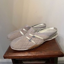 Y2K Vintage Cole Haan Silver Gray Suede Leather Quilted Mules