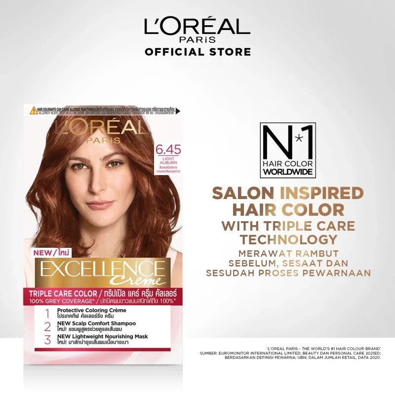 Color de cabello L'Oreal Paris Excellence crema triple cuidado 6,45 castaño rojizo claro Foto 4 de 4